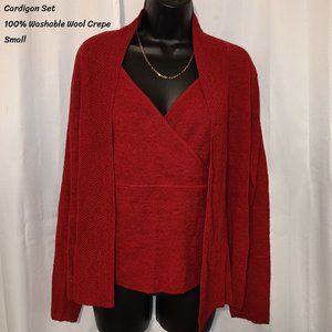 Eileen Fischer Red Wool.Cardigan set top small